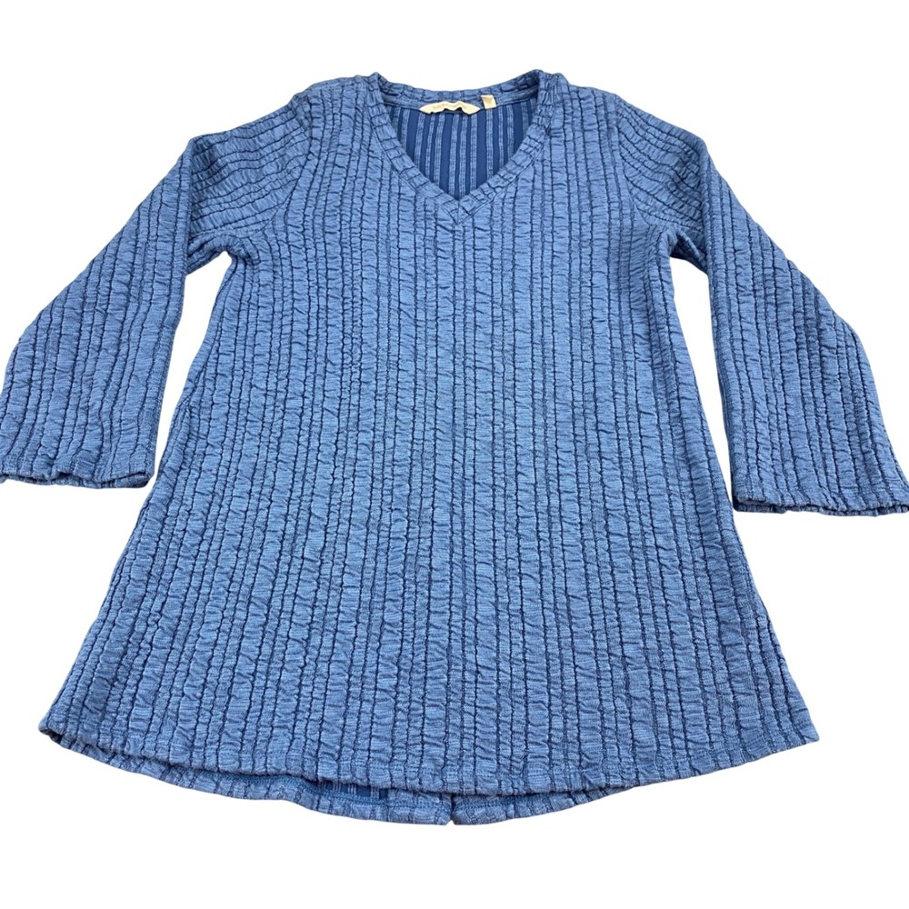 Soft Surroundings Blue Textured‎ V-Neck Tunic Top Button Back XS